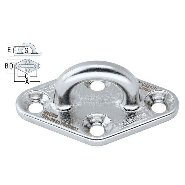 IN689 - Point fixe en losange Inox 316 EN795.2012 Class A pour deux utilisateurs